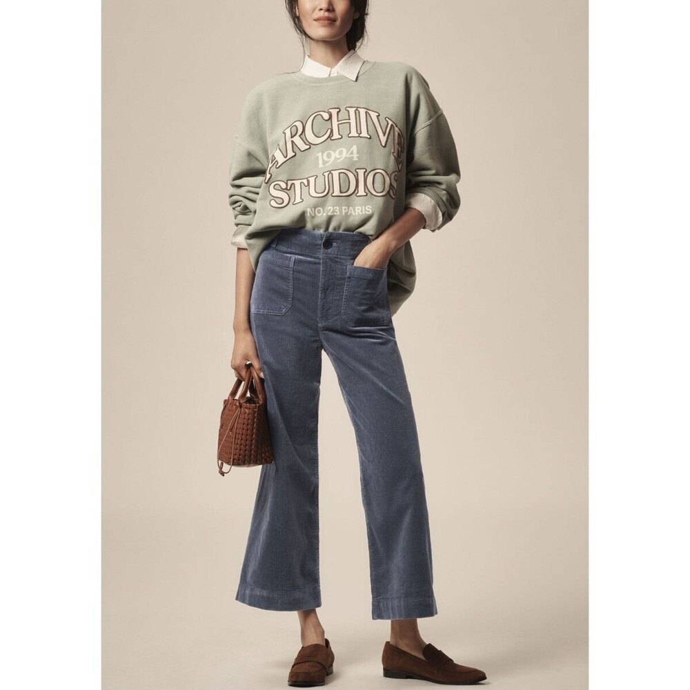 The Colette Cropped Wide-Leg Trousers by Maeve: Corduroy Edition 34 NWT